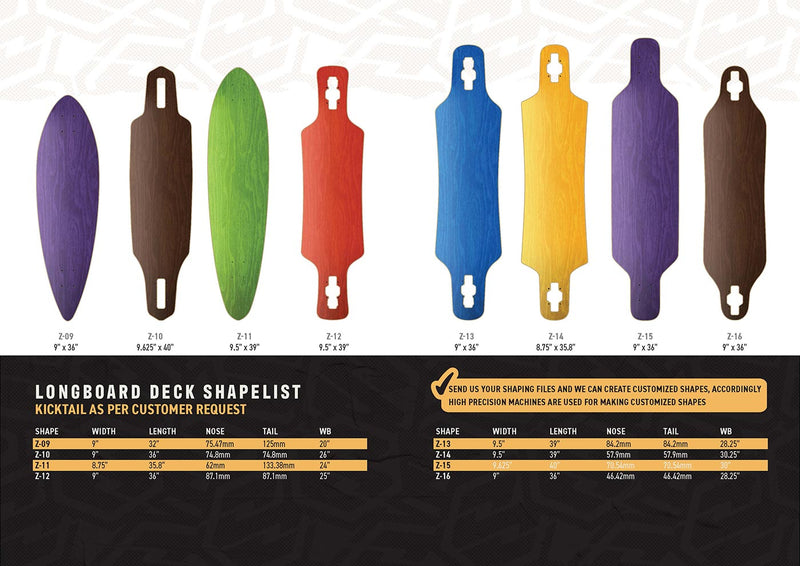 Longboard Shapes Z-09 to Z-16
