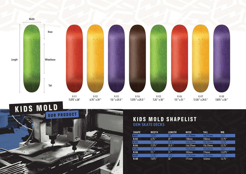 Kids Skateboard Shapes K-01 to K-08