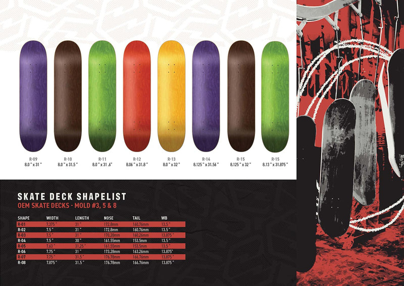 Skateboard Shapes R-09 to R-15